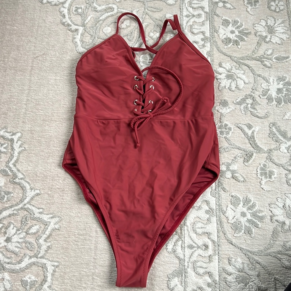Cupshe Red Lace-Up One Piece Swimsuit